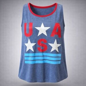 🔥🔥🔥Natural Reflections Womens USA Graphic Tank Top Blue Red White Stars Size 2X